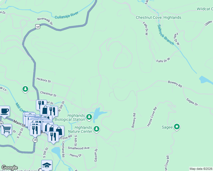 map of restaurants, bars, coffee shops, grocery stores, and more near 111 Upper Lake Road in Highlands