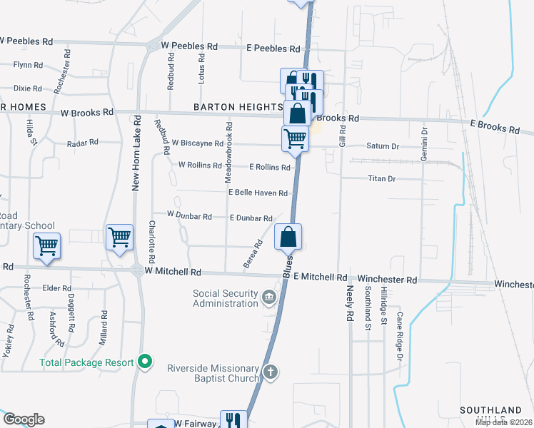 map of restaurants, bars, coffee shops, grocery stores, and more near 3335 Berea Road in Memphis