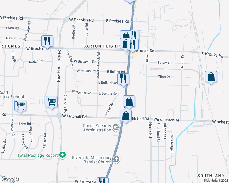 map of restaurants, bars, coffee shops, grocery stores, and more near 3335 Berea Road in Memphis