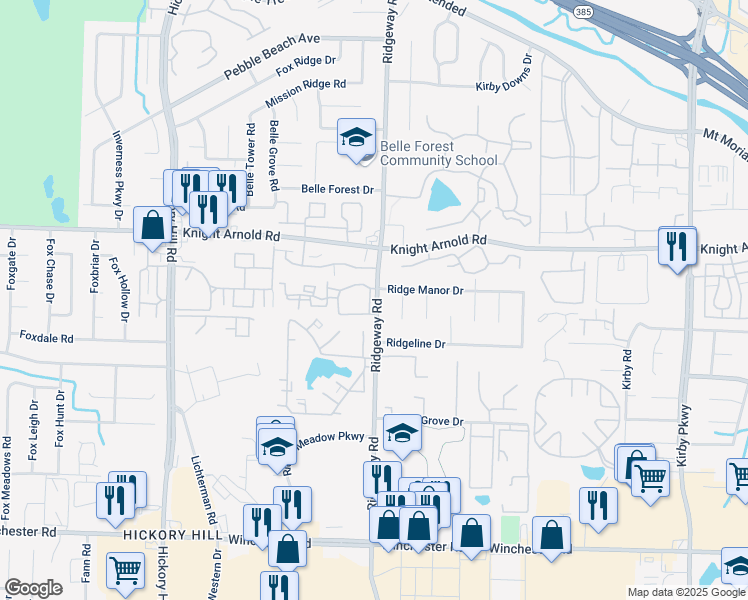map of restaurants, bars, coffee shops, grocery stores, and more near 6148 Waterstone Oak Way in Memphis