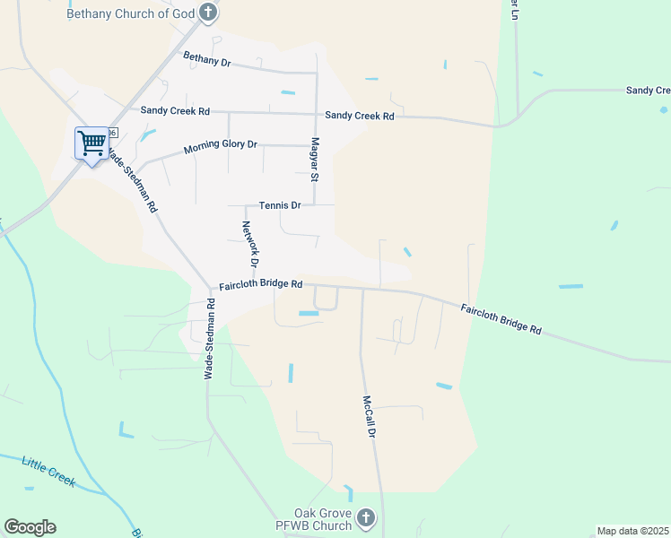 map of restaurants, bars, coffee shops, grocery stores, and more near 6525 Faircloth Bridge Road in Stedman