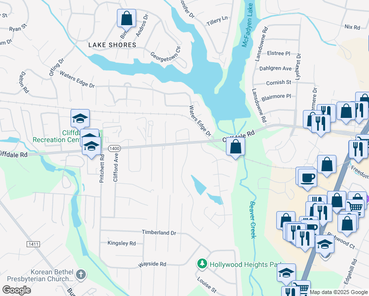 map of restaurants, bars, coffee shops, grocery stores, and more near 824 Crescent Commons Way in Fayetteville