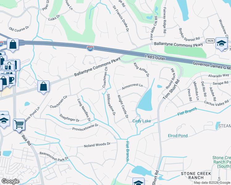 map of restaurants, bars, coffee shops, grocery stores, and more near 7012 Stillmeadow Drive in Charlotte