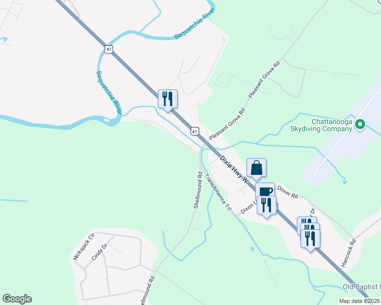 map of restaurants, bars, coffee shops, grocery stores, and more near 174 Shellmound Road in Jasper