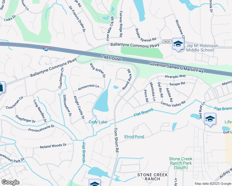 map of restaurants, bars, coffee shops, grocery stores, and more near 10948 Round Rock Road in Charlotte