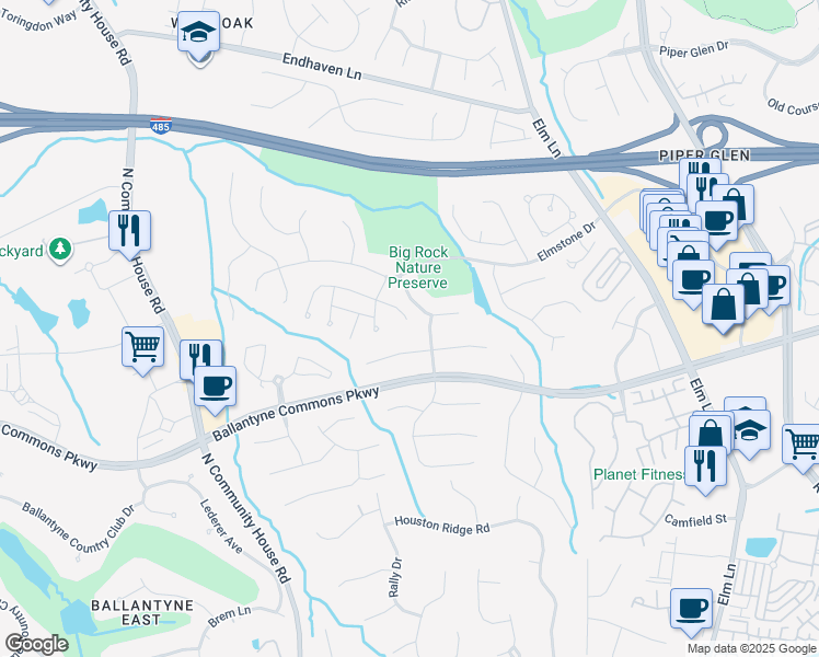 map of restaurants, bars, coffee shops, grocery stores, and more near 10813 Jordan Rae Lane in Charlotte