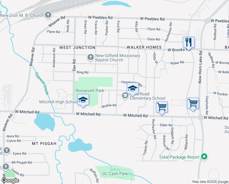 map of restaurants, bars, coffee shops, grocery stores, and more near 3321 Ford Road in Memphis