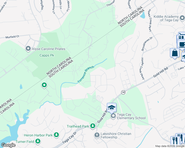 map of restaurants, bars, coffee shops, grocery stores, and more near 3130 Torrence Branch Drive in Fort Mill