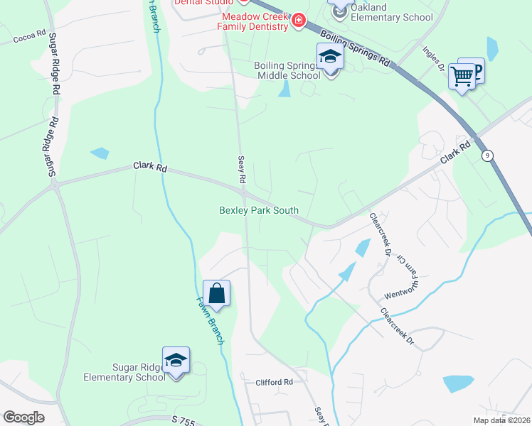 map of restaurants, bars, coffee shops, grocery stores, and more near 620 Seay Road in Boiling Springs
