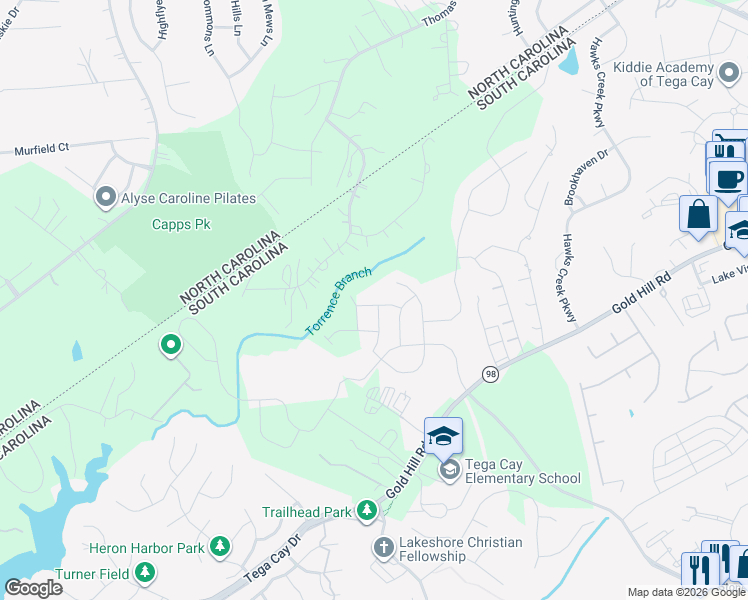 map of restaurants, bars, coffee shops, grocery stores, and more near 2964 Deer Creek Drive in Fort Mill