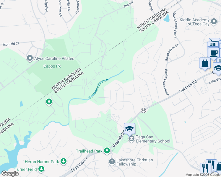 map of restaurants, bars, coffee shops, grocery stores, and more near 2964 Deer Creek Drive in Fort Mill