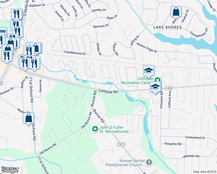 map of restaurants, bars, coffee shops, grocery stores, and more near 698 Bartons Landing Place in Fayetteville