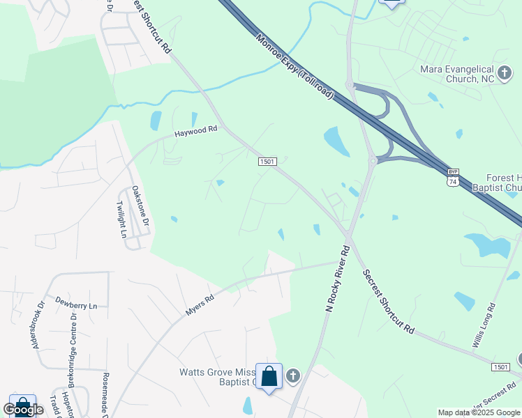 map of restaurants, bars, coffee shops, grocery stores, and more near 5303 Secrest Short Cut Road in Monroe