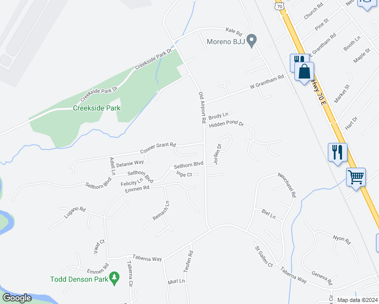 map of restaurants, bars, coffee shops, grocery stores, and more near 109 Joshua Norman Drive in New Bern