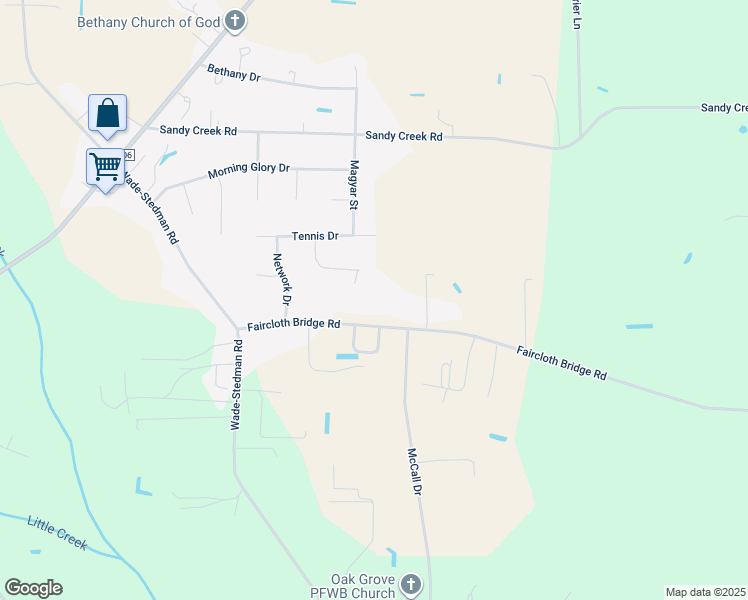 map of restaurants, bars, coffee shops, grocery stores, and more near 6525 Faircloth Bridge Road in Stedman