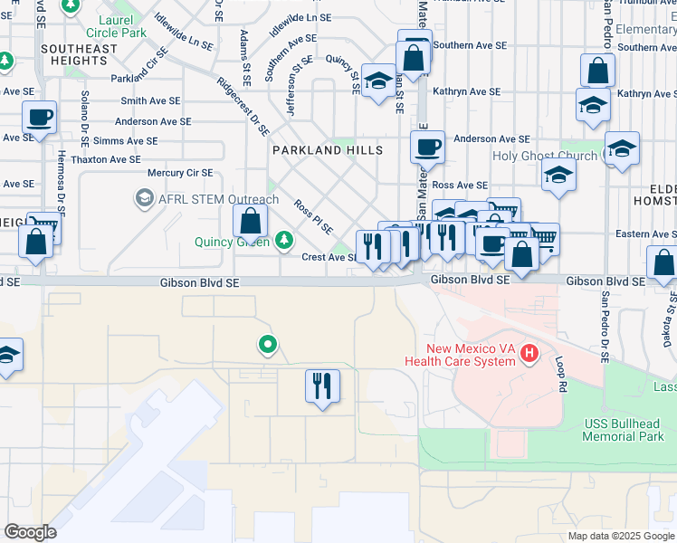 map of restaurants, bars, coffee shops, grocery stores, and more near in Albuquerque