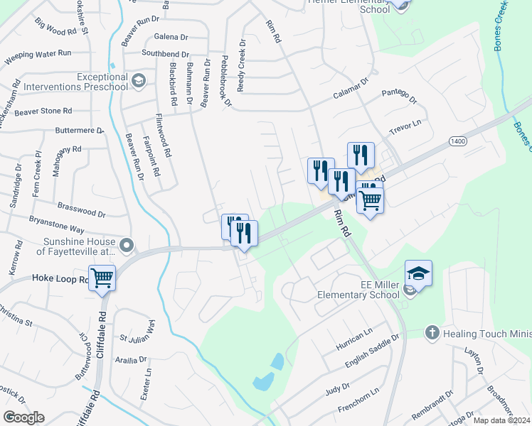 map of restaurants, bars, coffee shops, grocery stores, and more near in Fayetteville