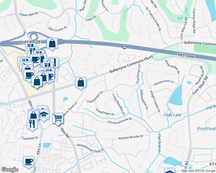map of restaurants, bars, coffee shops, grocery stores, and more near in Charlotte