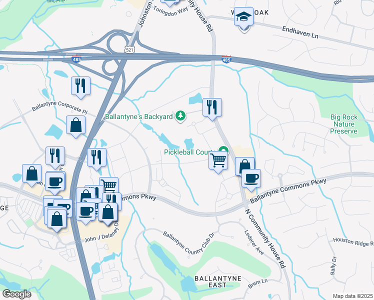 map of restaurants, bars, coffee shops, grocery stores, and more near 13020 Ballantyne Corporate Place in Charlotte