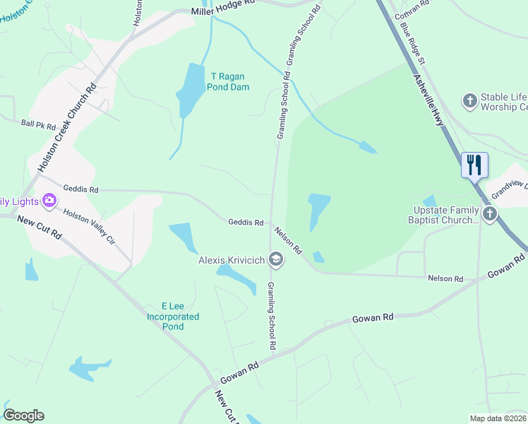 map of restaurants, bars, coffee shops, grocery stores, and more near 480 Nelson Road in Inman