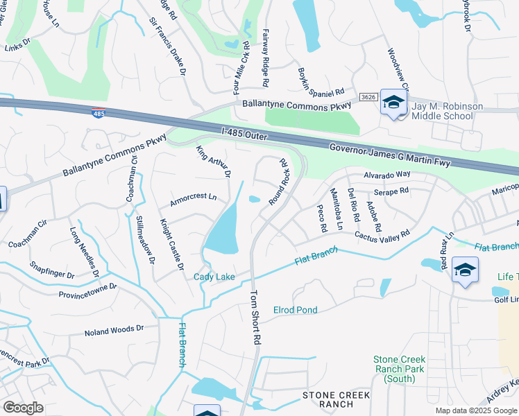 map of restaurants, bars, coffee shops, grocery stores, and more near 10940 Round Rock Rd in Charlotte