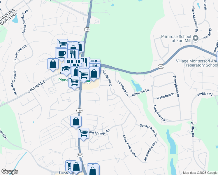 map of restaurants, bars, coffee shops, grocery stores, and more near 1510 Royal Auburn Avenue in Fort Mill