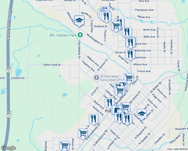 map of restaurants, bars, coffee shops, grocery stores, and more near 500 College Avenue in Poteau