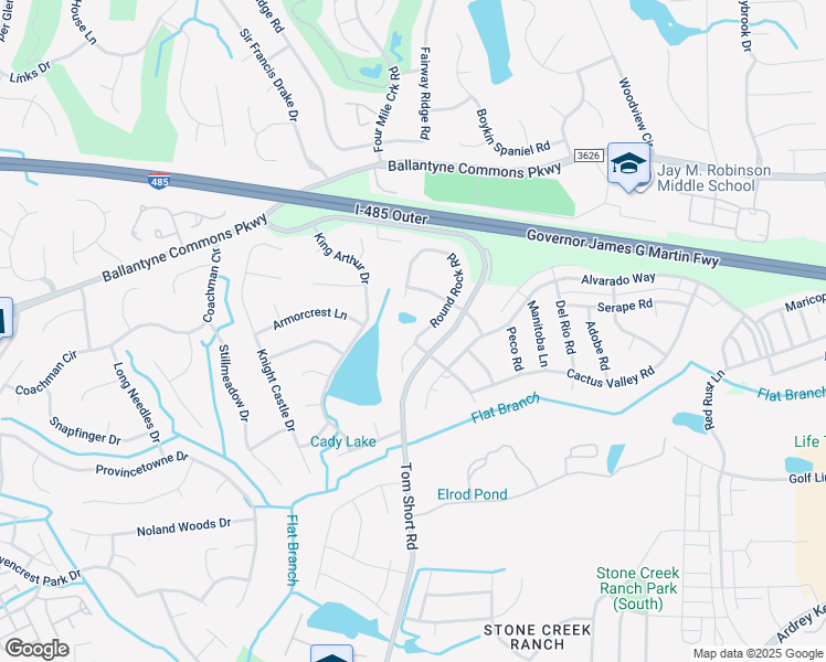 map of restaurants, bars, coffee shops, grocery stores, and more near 10940 Round Rock Road in Charlotte