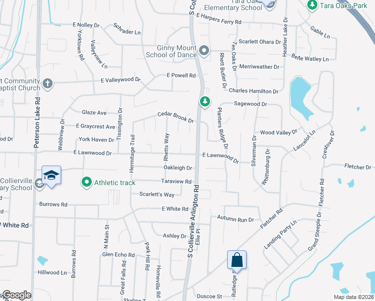 map of restaurants, bars, coffee shops, grocery stores, and more near 675 Collierville Arlington Road in Collierville