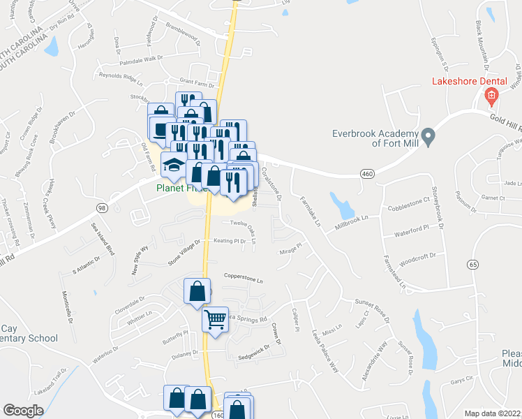 map of restaurants, bars, coffee shops, grocery stores, and more near 1510 Royal Auburn Avenue in Fort Mill