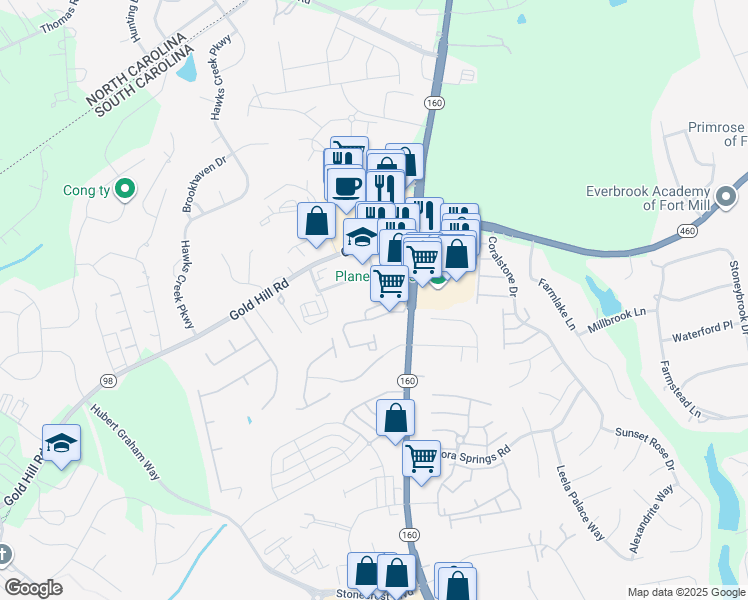 map of restaurants, bars, coffee shops, grocery stores, and more near 4301 Palmetto Place in Fort Mill