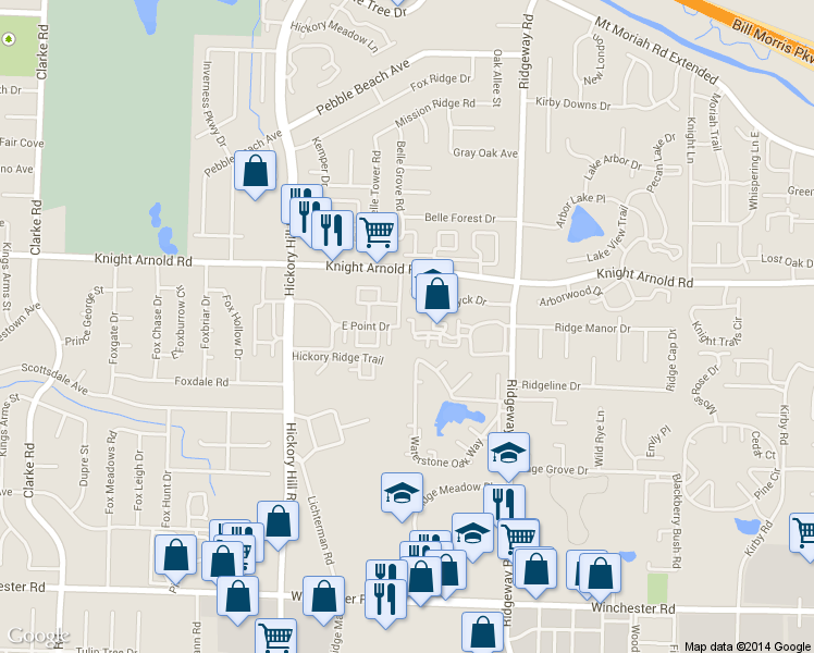 map of restaurants, bars, coffee shops, grocery stores, and more near 6053 Braxton Lane in Memphis