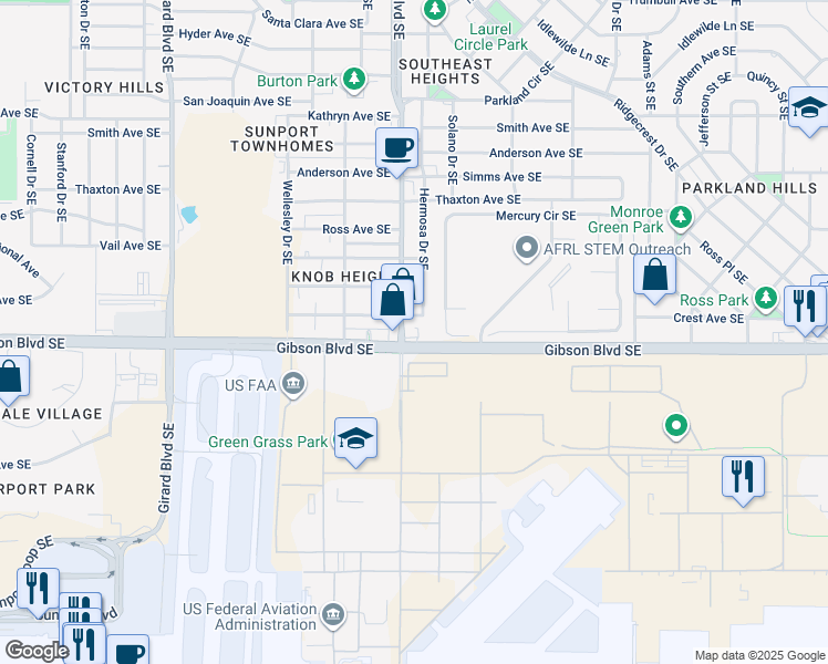 map of restaurants, bars, coffee shops, grocery stores, and more near in Albuquerque