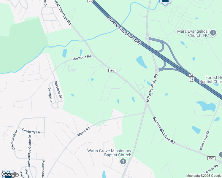 map of restaurants, bars, coffee shops, grocery stores, and more near 5303 Secrest Short Cut Road in Monroe
