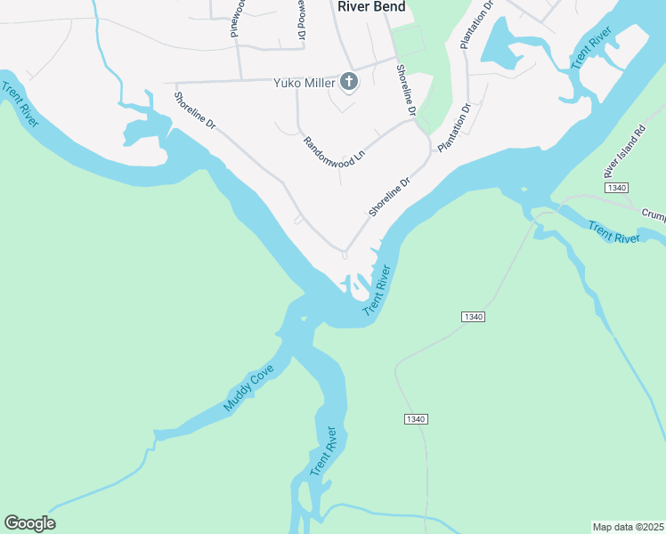 map of restaurants, bars, coffee shops, grocery stores, and more near 250 Shoreline Drive in New Bern