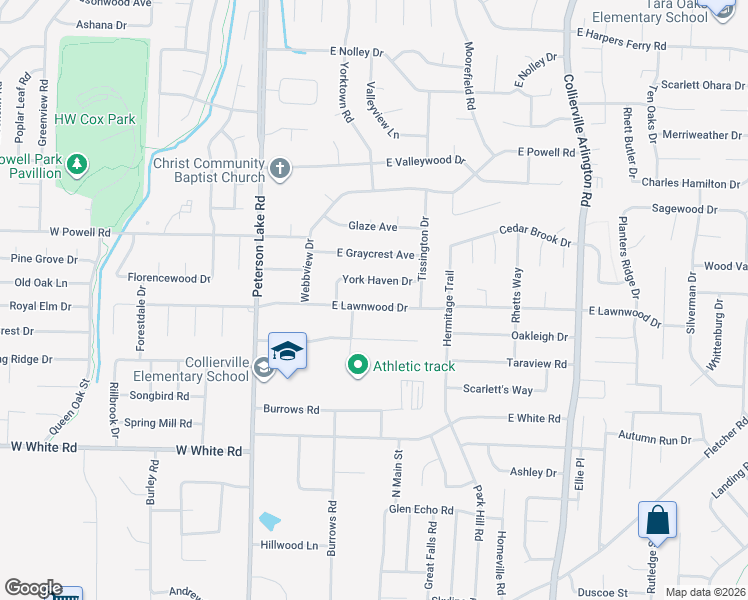 map of restaurants, bars, coffee shops, grocery stores, and more near 186 York Haven Drive in Collierville