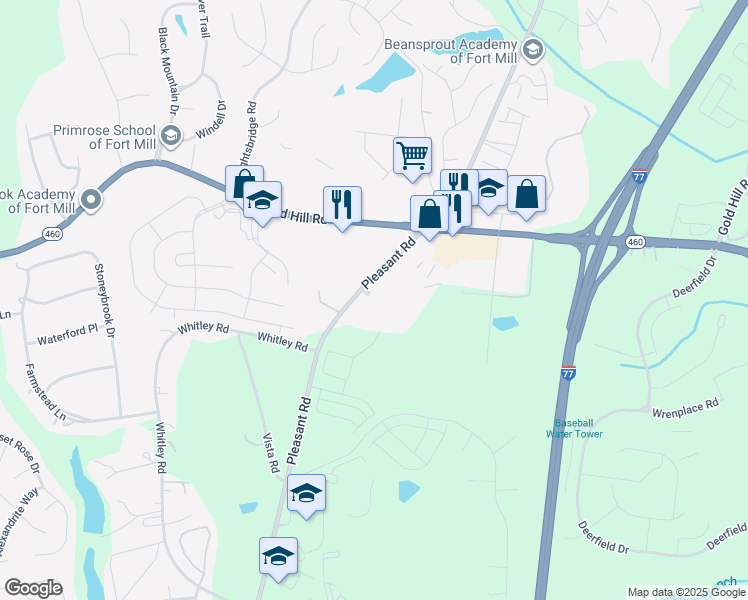 map of restaurants, bars, coffee shops, grocery stores, and more near 700 Gates Mills Drive in Fort Mill