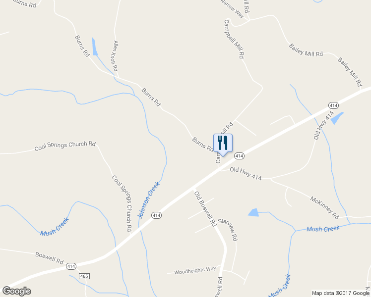 map of restaurants, bars, coffee shops, grocery stores, and more near 34974 Burns Road in Travelers Rest