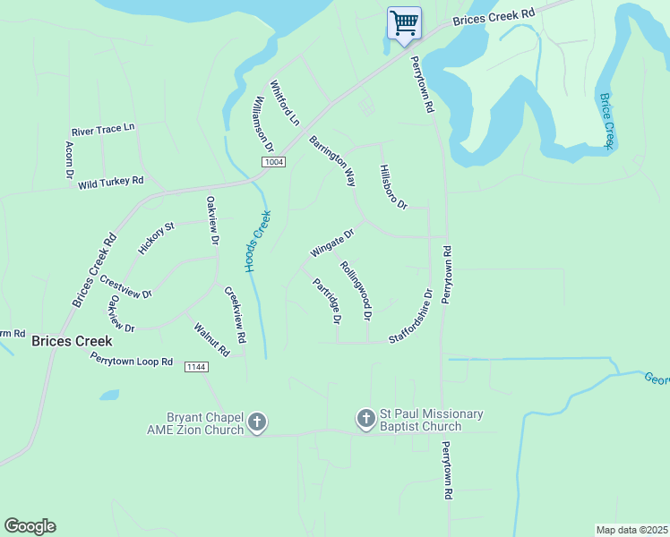 map of restaurants, bars, coffee shops, grocery stores, and more near 102 Rollingwood Drive in New Bern