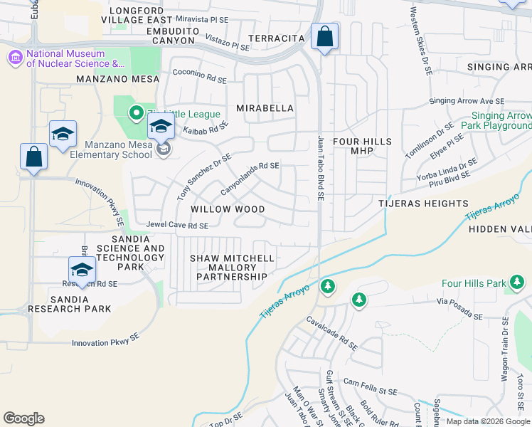 map of restaurants, bars, coffee shops, grocery stores, and more near 11603 Herman Roser Avenue Southeast in Albuquerque