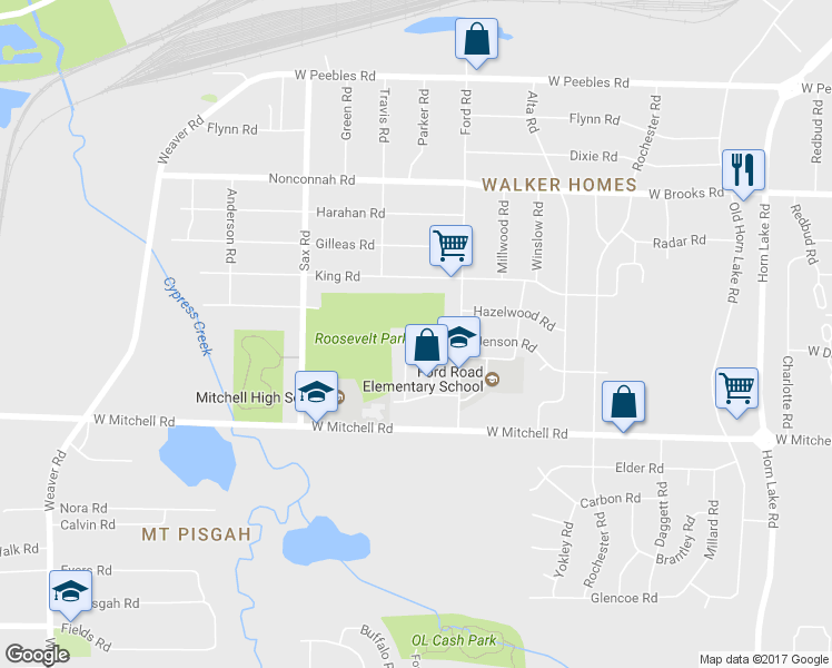 map of restaurants, bars, coffee shops, grocery stores, and more near 554 Jenson Road in Memphis