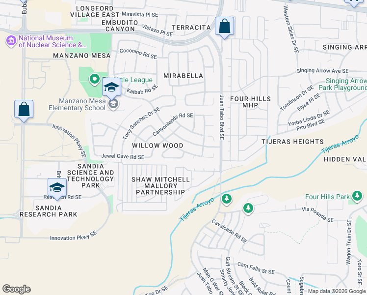 map of restaurants, bars, coffee shops, grocery stores, and more near 11603 Herman Roser Avenue Southeast in Albuquerque