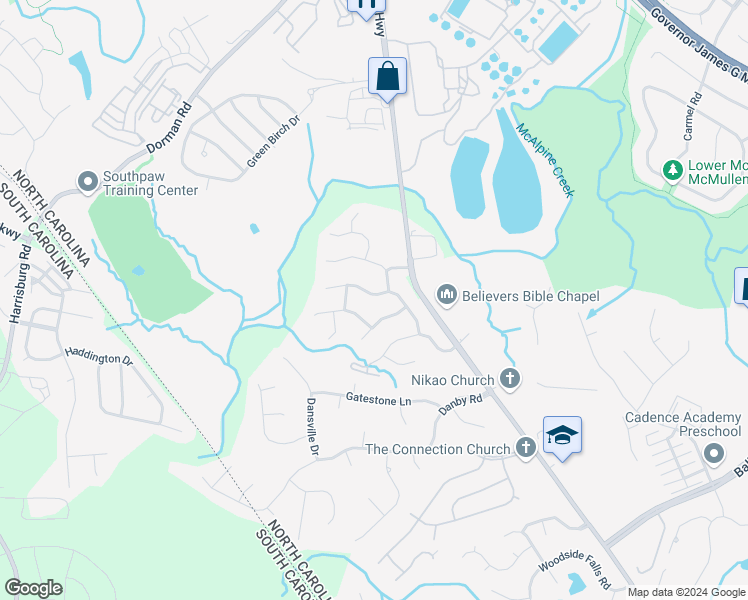 map of restaurants, bars, coffee shops, grocery stores, and more near 13438 Edgetree Drive in Pineville