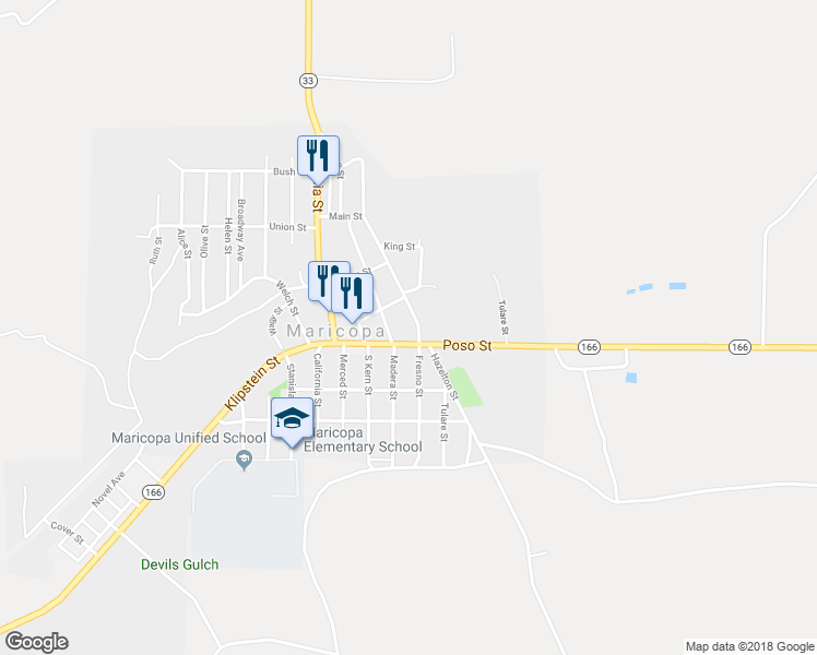 map of restaurants, bars, coffee shops, grocery stores, and more near 627 Hazelton Street in Maricopa