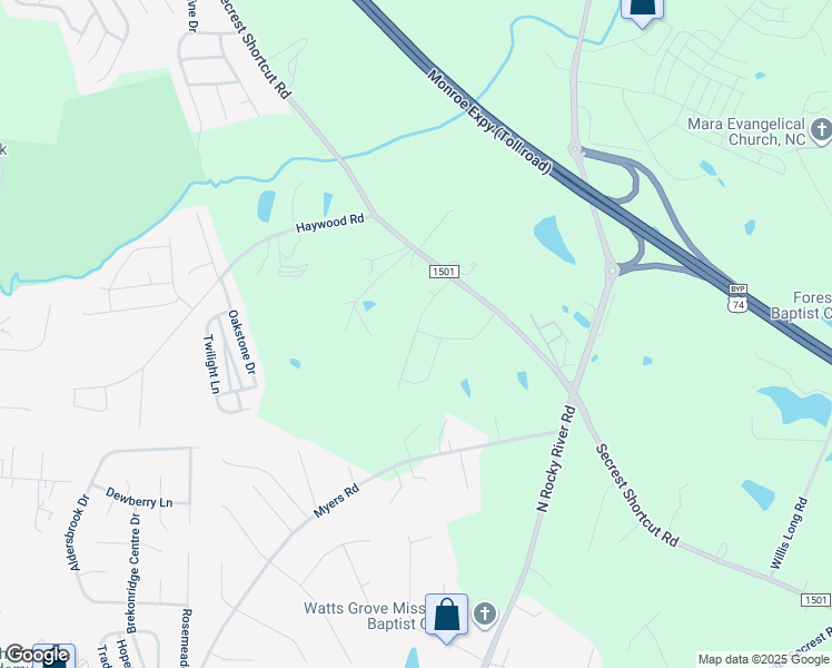 map of restaurants, bars, coffee shops, grocery stores, and more near 5303 Secrest Short Cut Road in Monroe