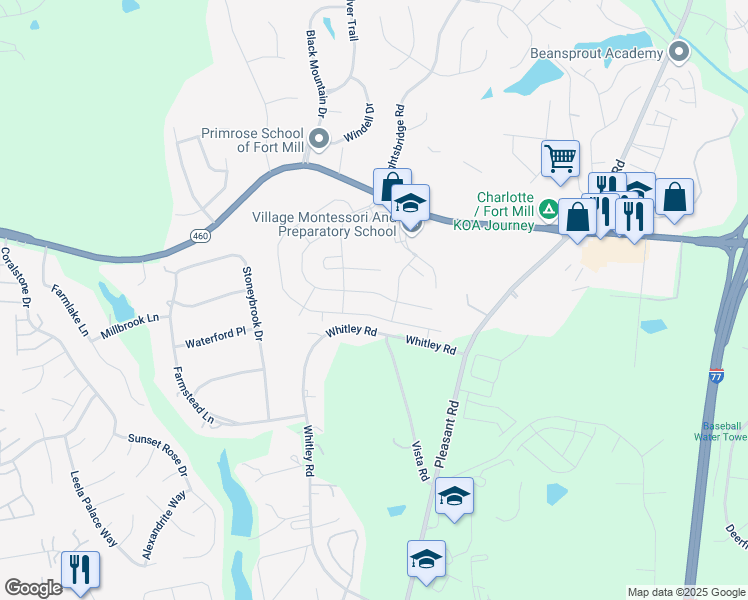 map of restaurants, bars, coffee shops, grocery stores, and more near 373 Garnet Court in Fort Mill