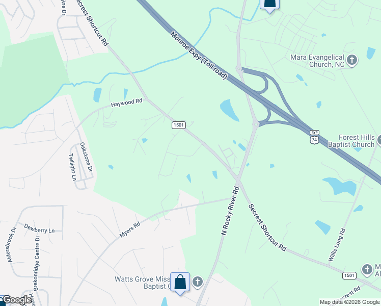 map of restaurants, bars, coffee shops, grocery stores, and more near 5151-5321 Secrest Short Cut Road in Monroe