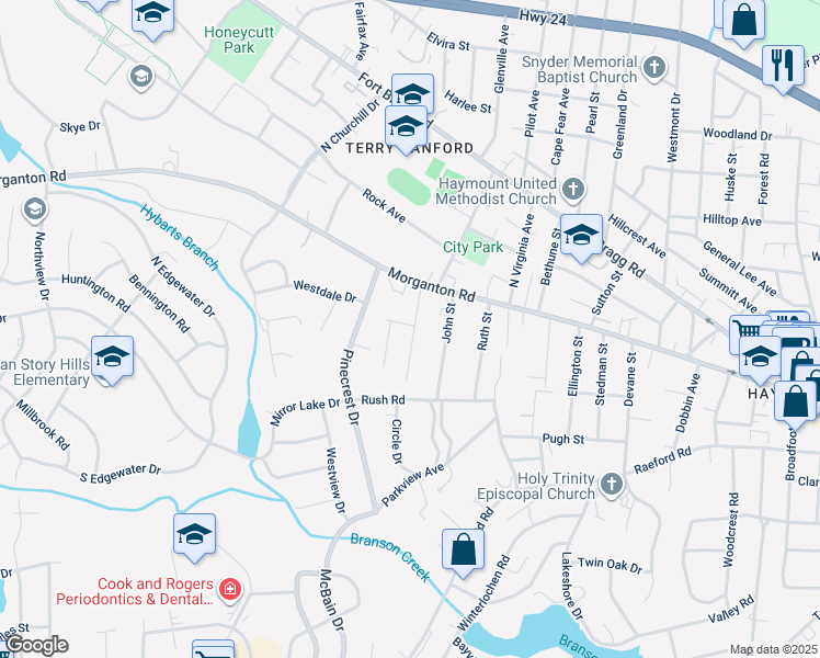 map of restaurants, bars, coffee shops, grocery stores, and more near 121 Judd Street in Fayetteville