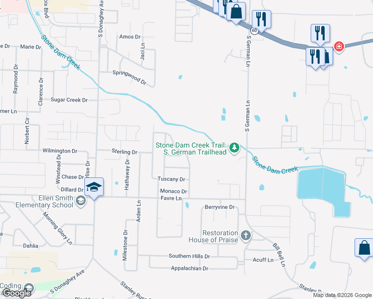 map of restaurants, bars, coffee shops, grocery stores, and more near 1400 Pyramid Drive in Conway