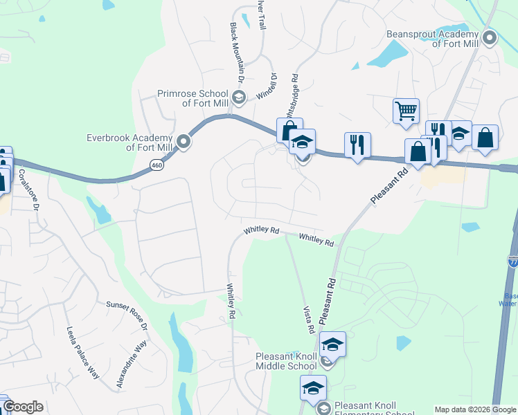 map of restaurants, bars, coffee shops, grocery stores, and more near 373 Garnet Court in Fort Mill